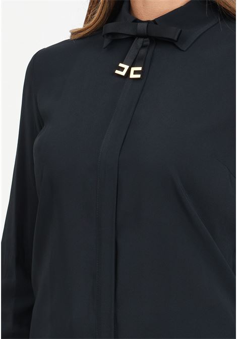 Camicia a manica lunga nera da donna in georgette stretch con fiocco ELISABETTA FRANCHI | CA09747E2110